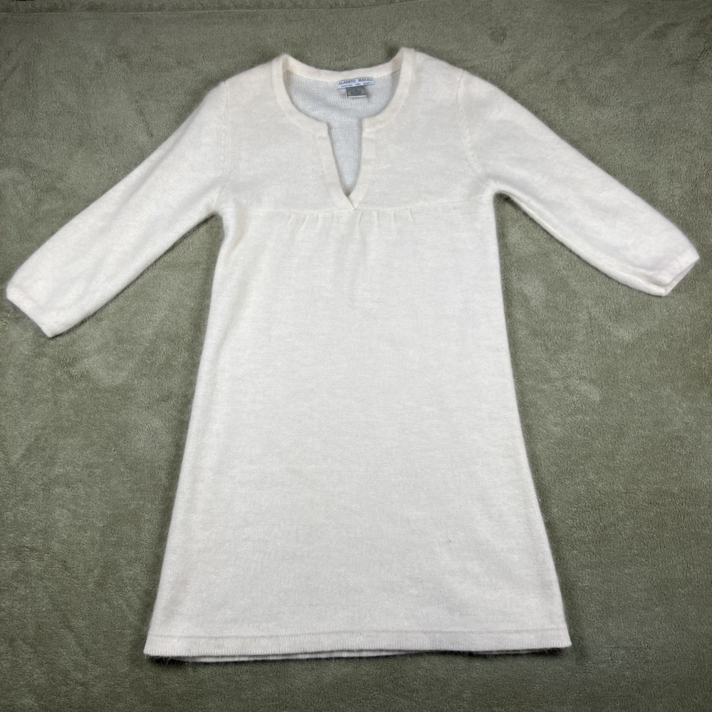 Vtg Makali Sweater Dress Med White Angora Blend Quiet Luxury Soft Y2K